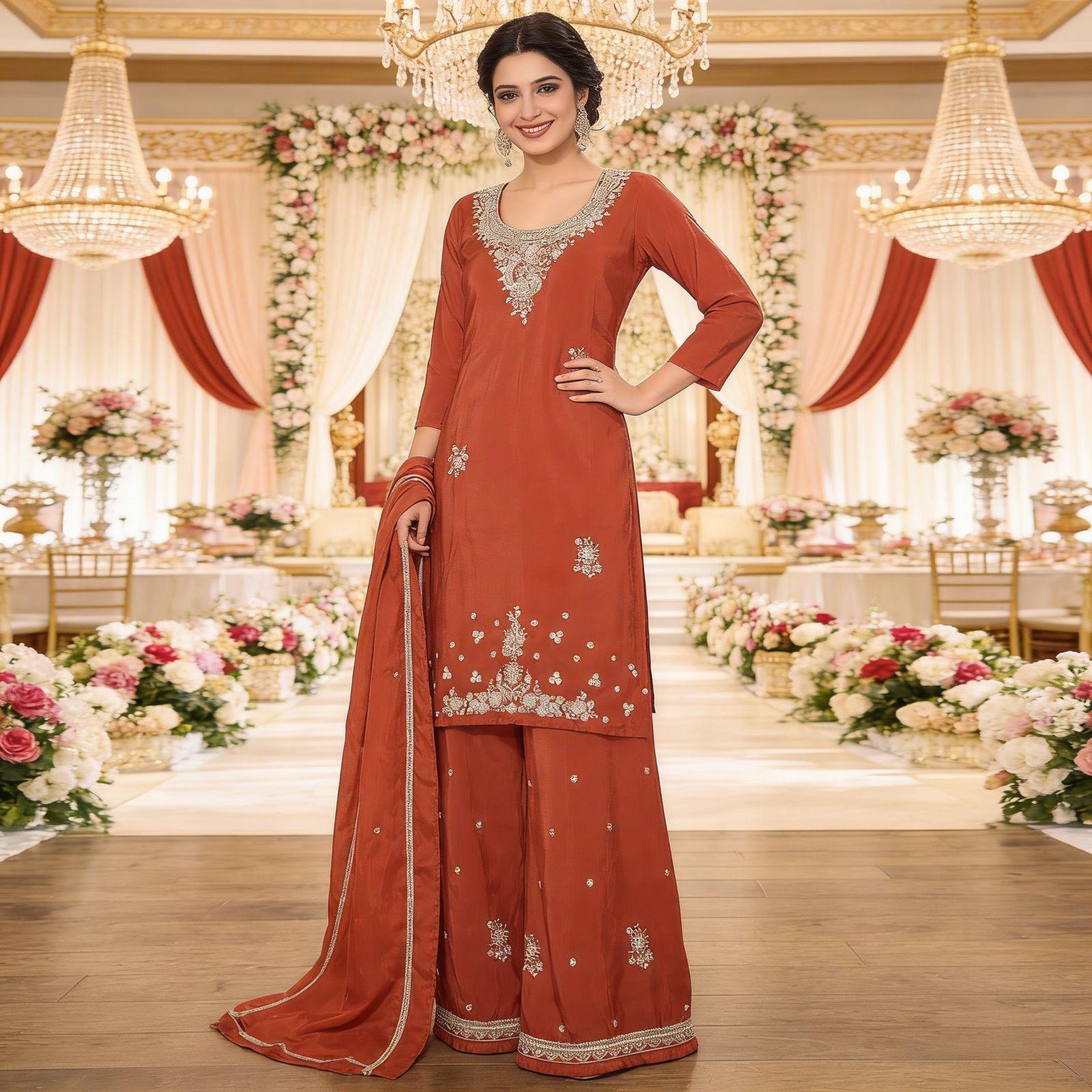 Terracotta Zardosi Palazzo Set — Palazzo Set at Trendy Closet, Morrisville NC