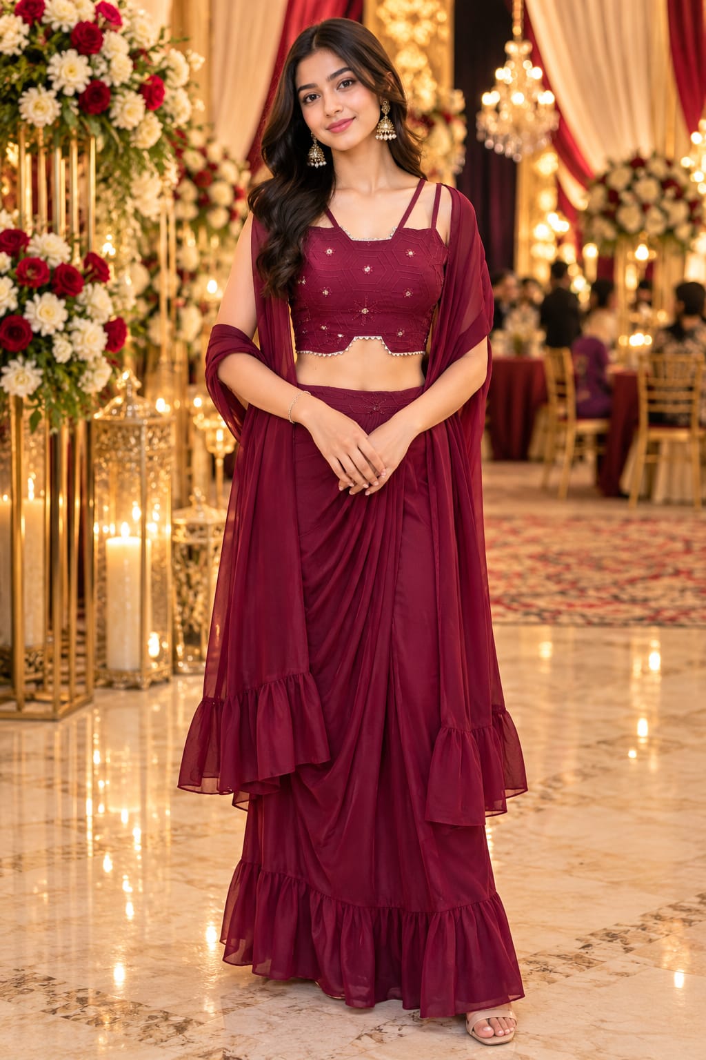 Wine Romance Indo-Western Set — Indo-Western at Trendy Closet, Morrisville NC