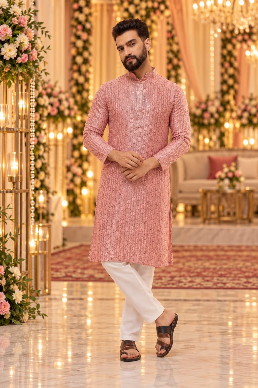 Rose Blush Sequin Kurta — Men's Wear at Trendy Closet, Morrisville NC