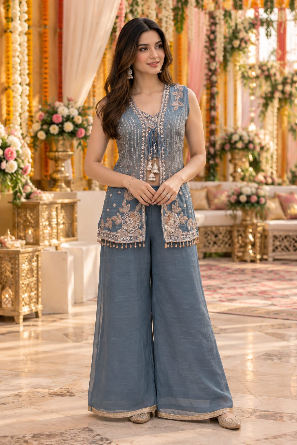 Azure Meadow Indo-Western Set — Indo-Western at Trendy Closet, Morrisville NC