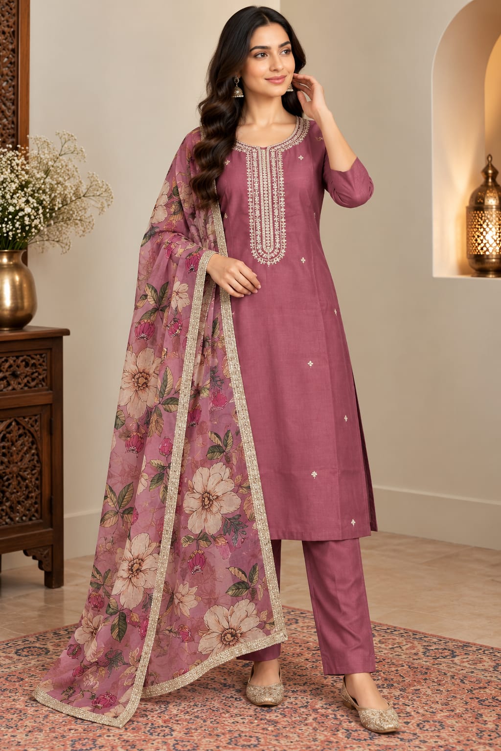 Mauve Blossom Silk Set — Suit Set at Trendy Closet, Morrisville NC