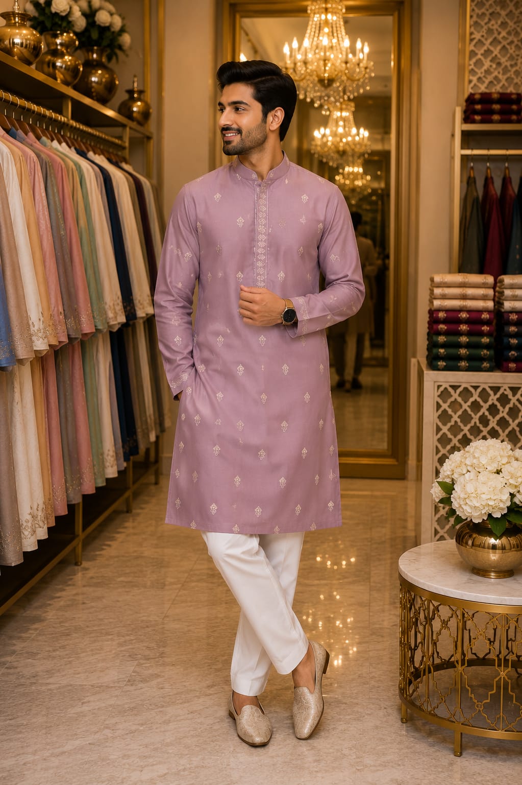 Mauve Radiance Kurta Set — Men's Wear at Trendy Closet, Morrisville NC