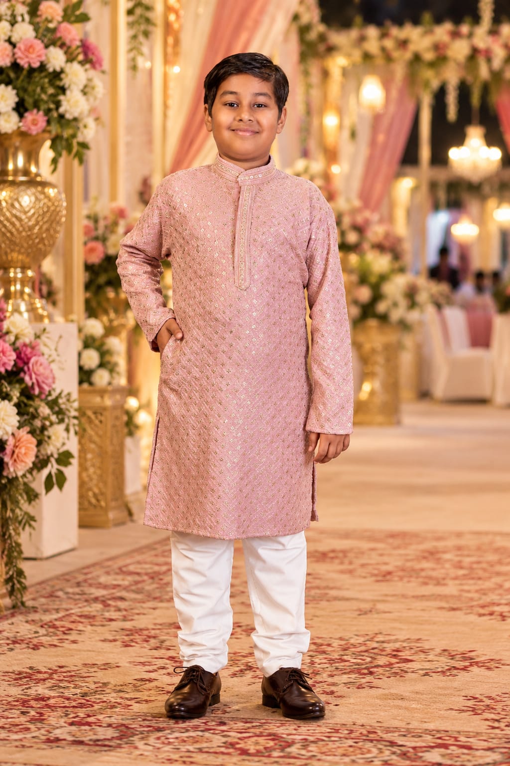 Dusty Rose Sequin Charm Kurta — Kids - Boy at Trendy Closet, Morrisville NC