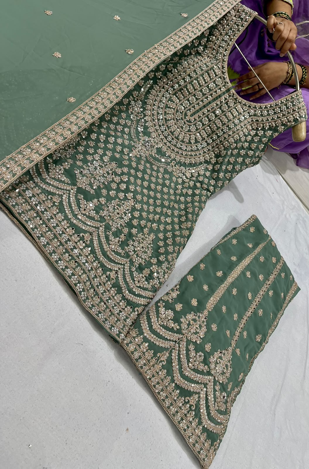 Sage Garden Mirrorwork-Sharara — Sharara Suits at Trendy Closet, Morrisville NC