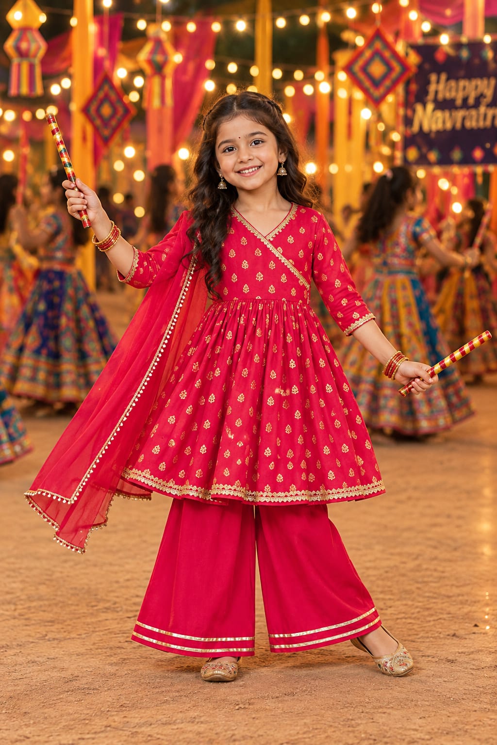 Fuchsia Festive Angrakha Set — Kids - Girl at Trendy Closet, Morrisville NC