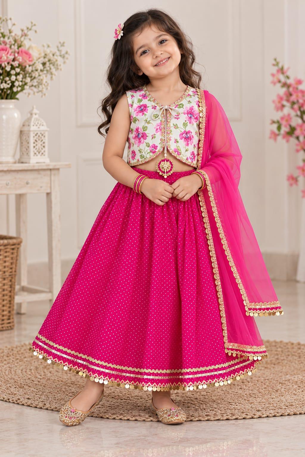 Fuchsia Floral Charm Ghagra — Ghagra Choli at Trendy Closet, Morrisville NC