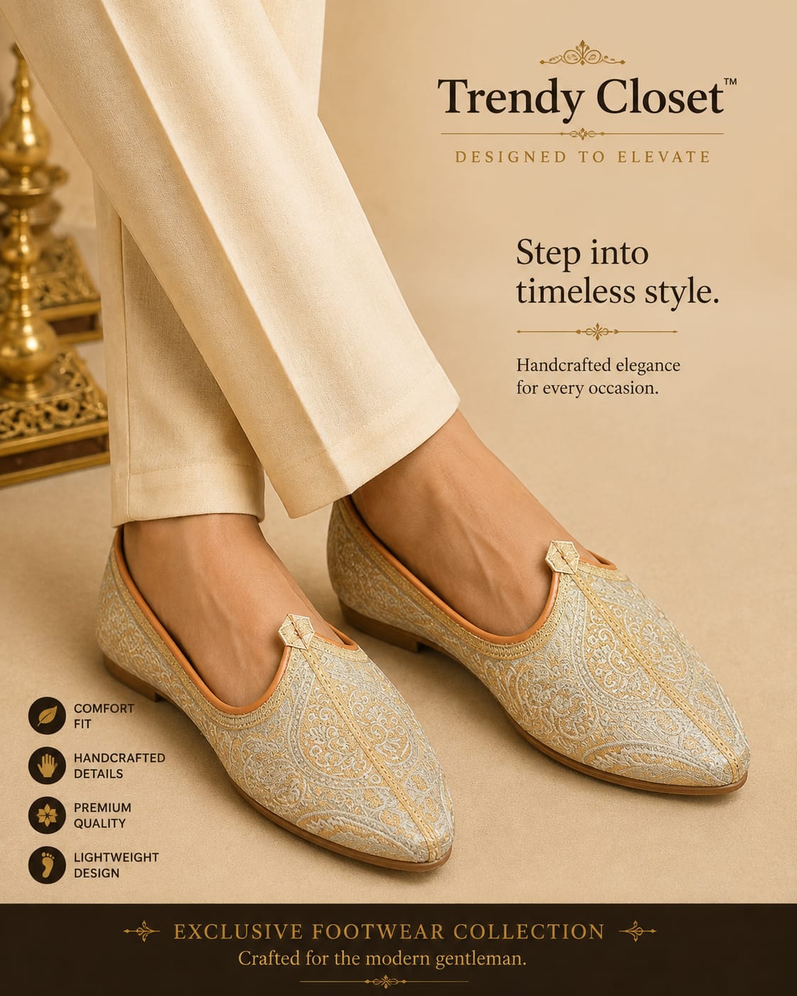 Gilded Ivory Mojaris — Footwear - Male at Trendy Closet, Morrisville NC