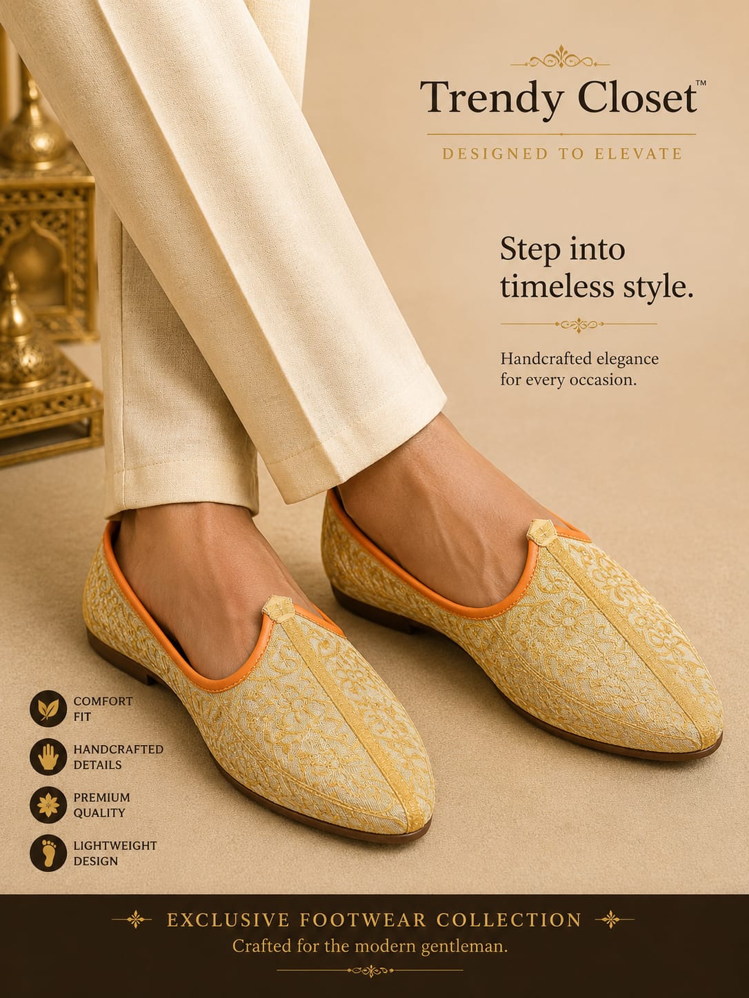 Golden Saffron Mojaris — Footwear - Male at Trendy Closet, Morrisville NC