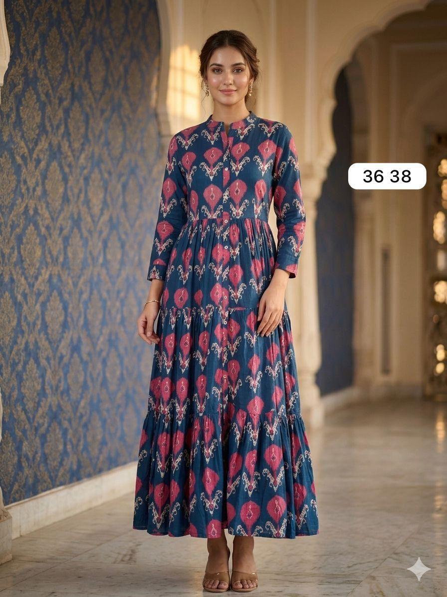 Azure Ikat Tiered Gown — Indo-Western at Trendy Closet, Morrisville NC