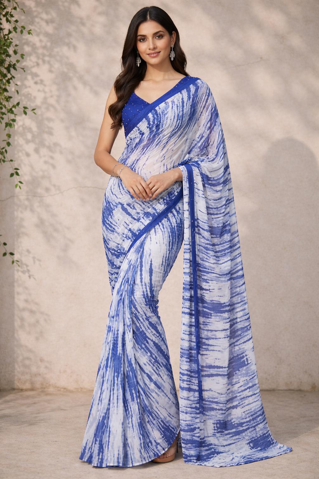 Azure Wave Shibori Saree — Sarees at Trendy Closet, Morrisville NC