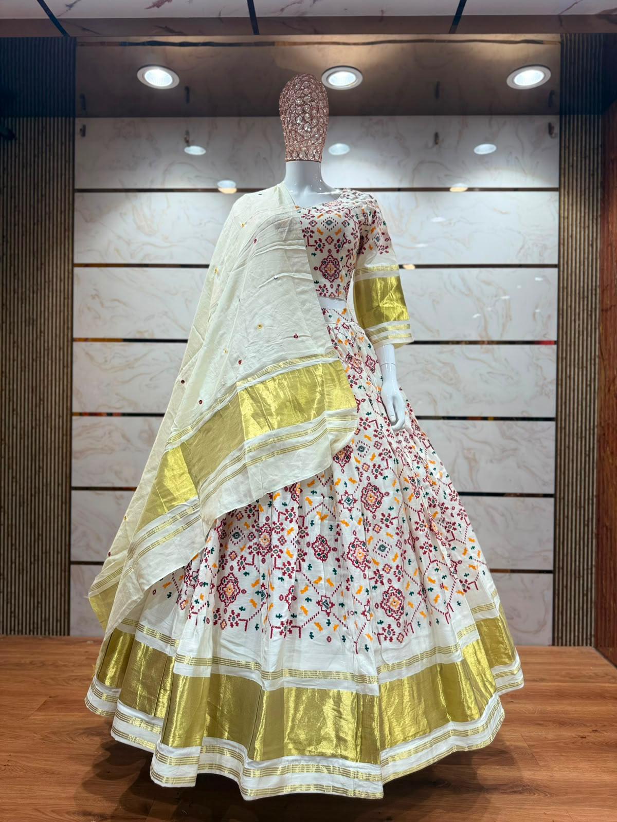Ivory Patola Heritage Lehenga — Ghagra Choli at Trendy Closet, Morrisville NC