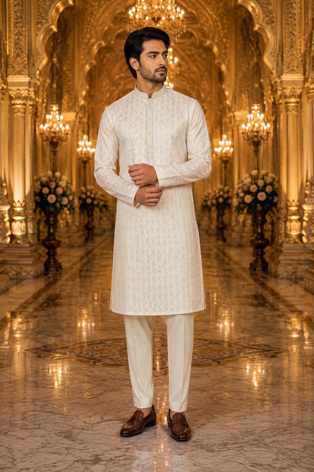 Ivory Regal Kurta Set — Men's Wear at Trendy Closet, Morrisville NC