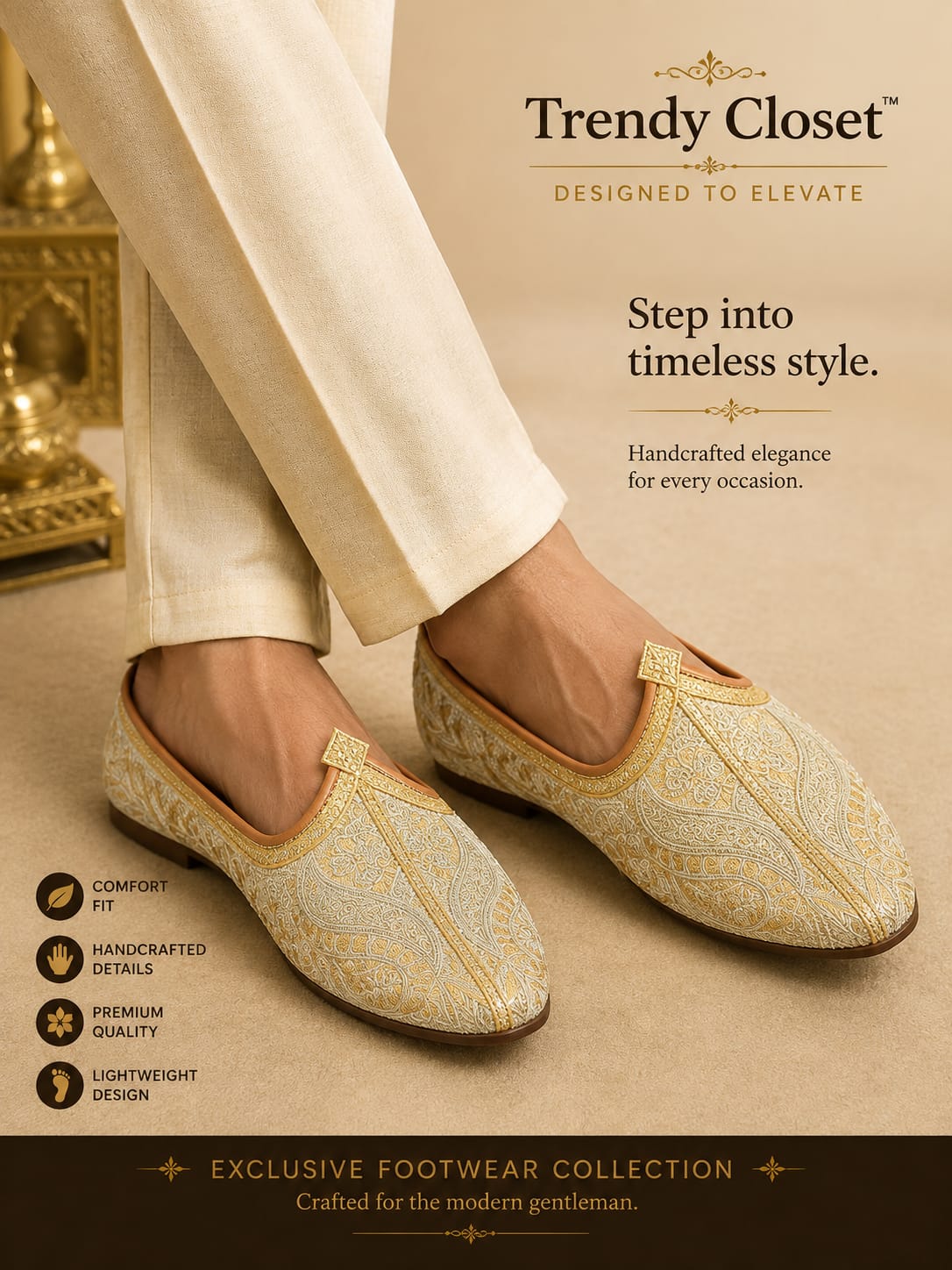 Royal Gilded Juttis — Footwear - Male at Trendy Closet, Morrisville NC