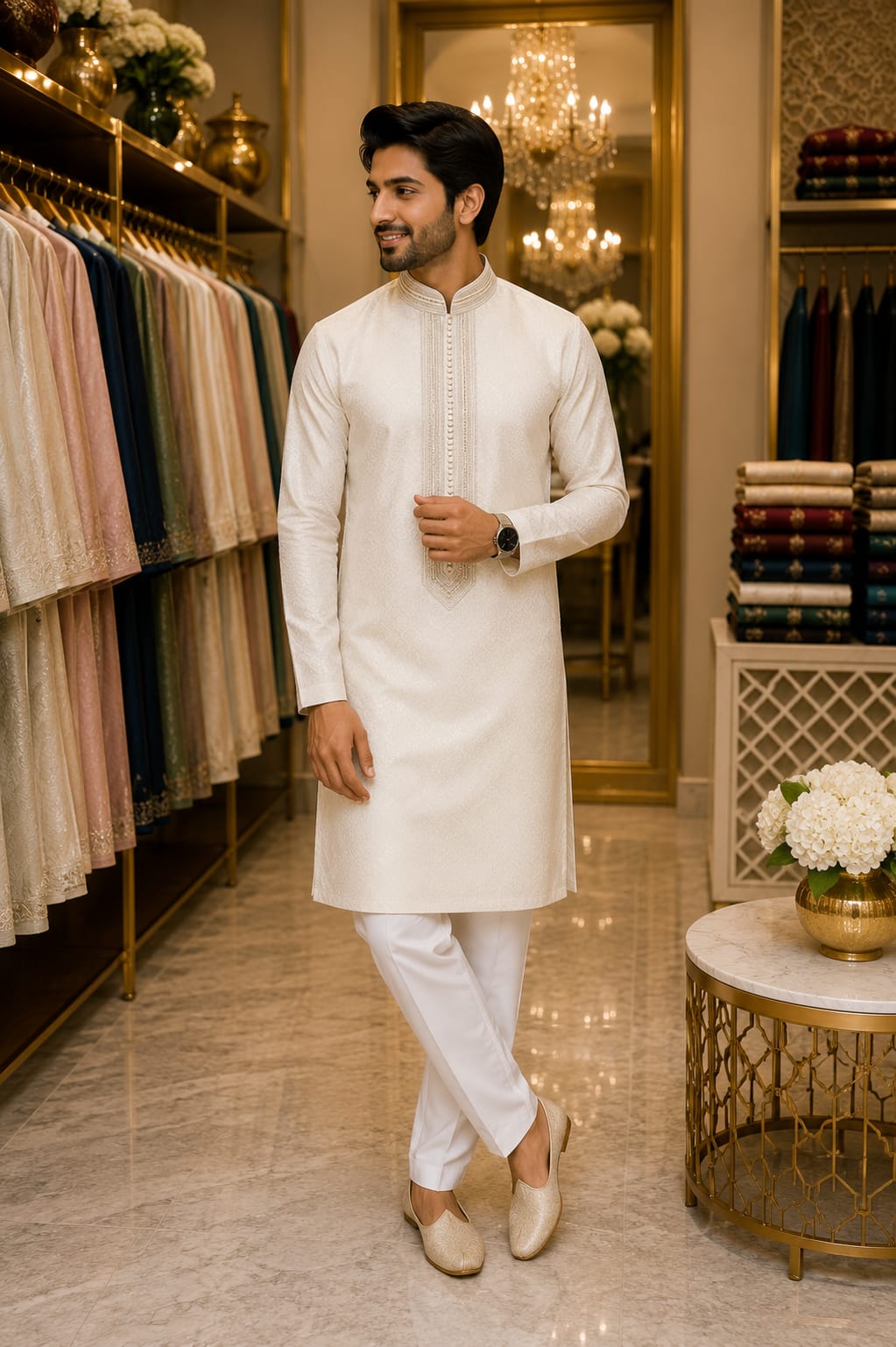 Ivory Royal Kurta Set — Men's Wear at Trendy Closet, Morrisville NC
