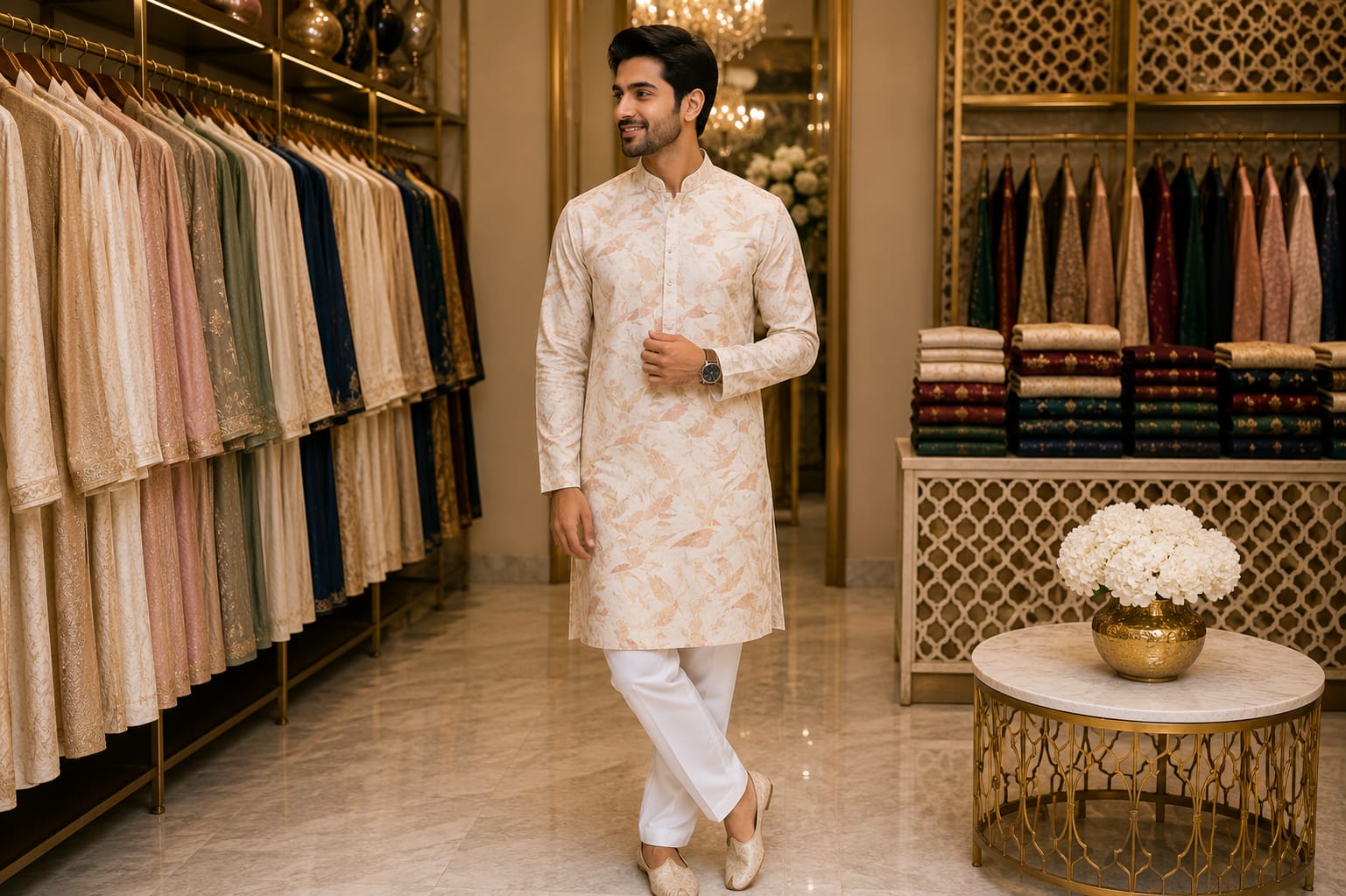 Sahara Sand Floral Kurta — Men's Wear at Trendy Closet, Morrisville NC