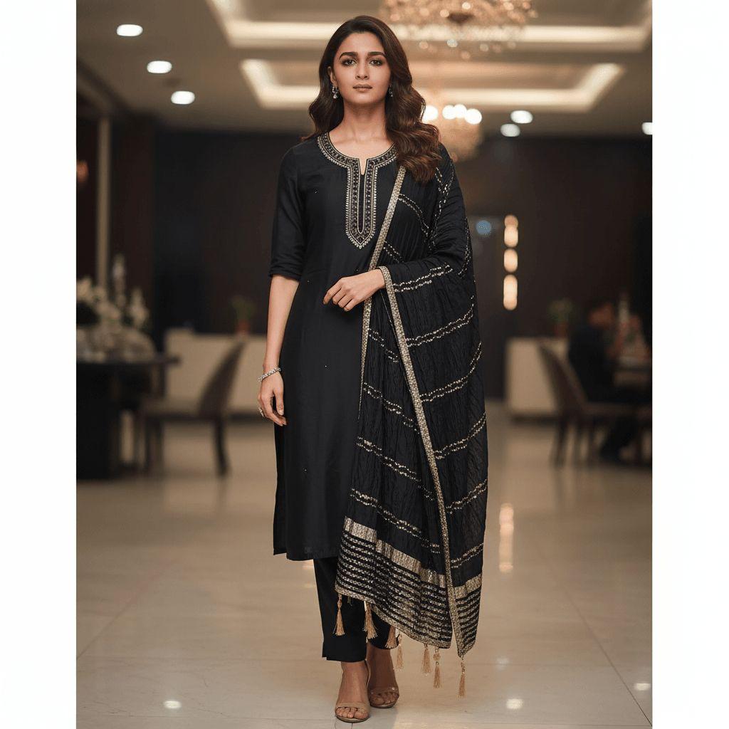 Midnight Noir Silk Suit — Suit Set at Trendy Closet, Morrisville NC