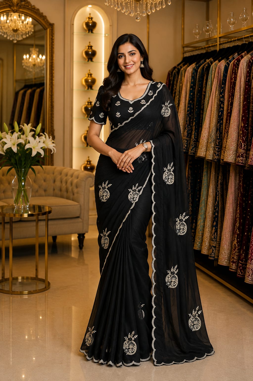 Midnight Scallop Saree — Sarees at Trendy Closet, Morrisville NC