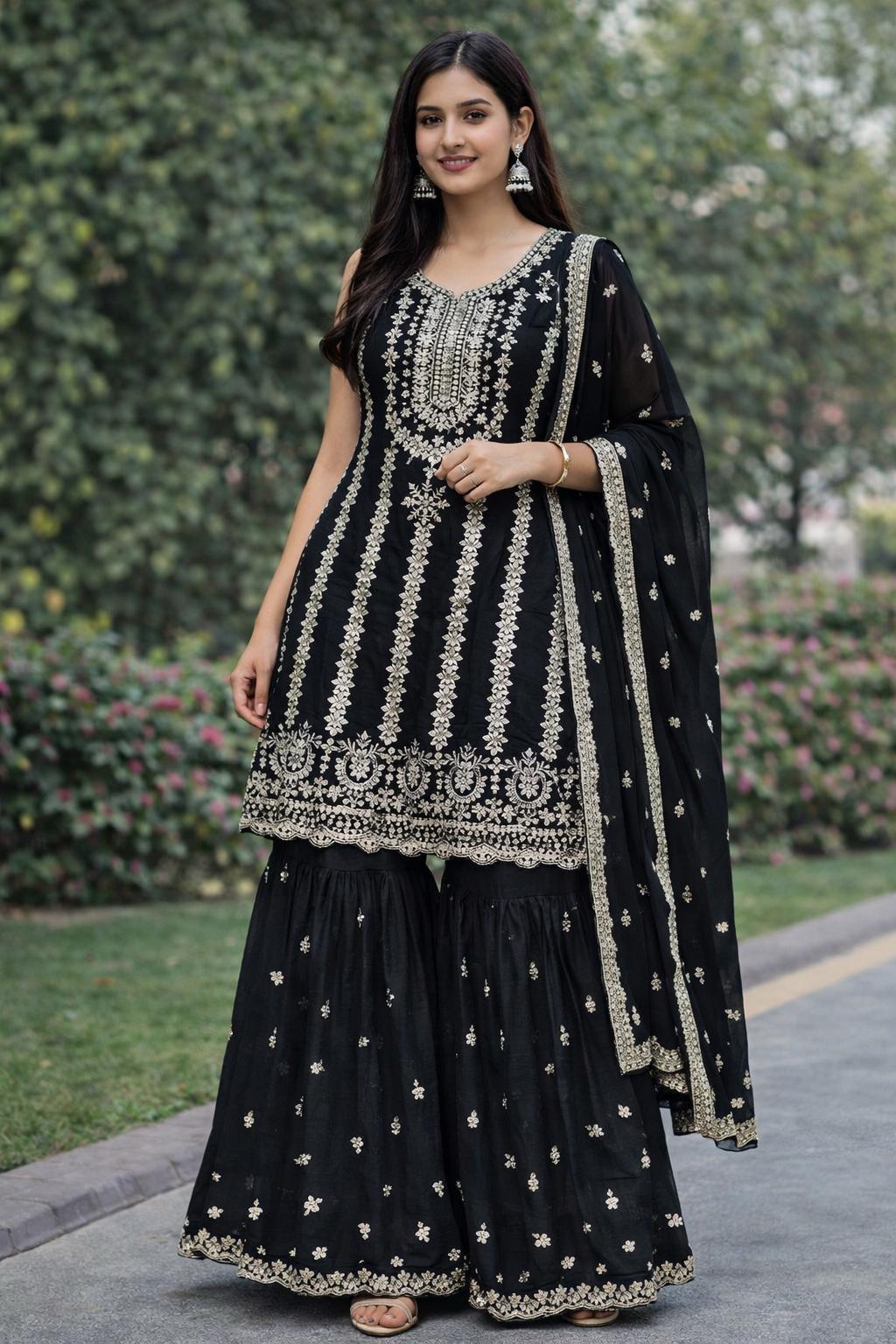 Obsidian Bloom Sharara Set — Sharara Suits at Trendy Closet, Morrisville NC