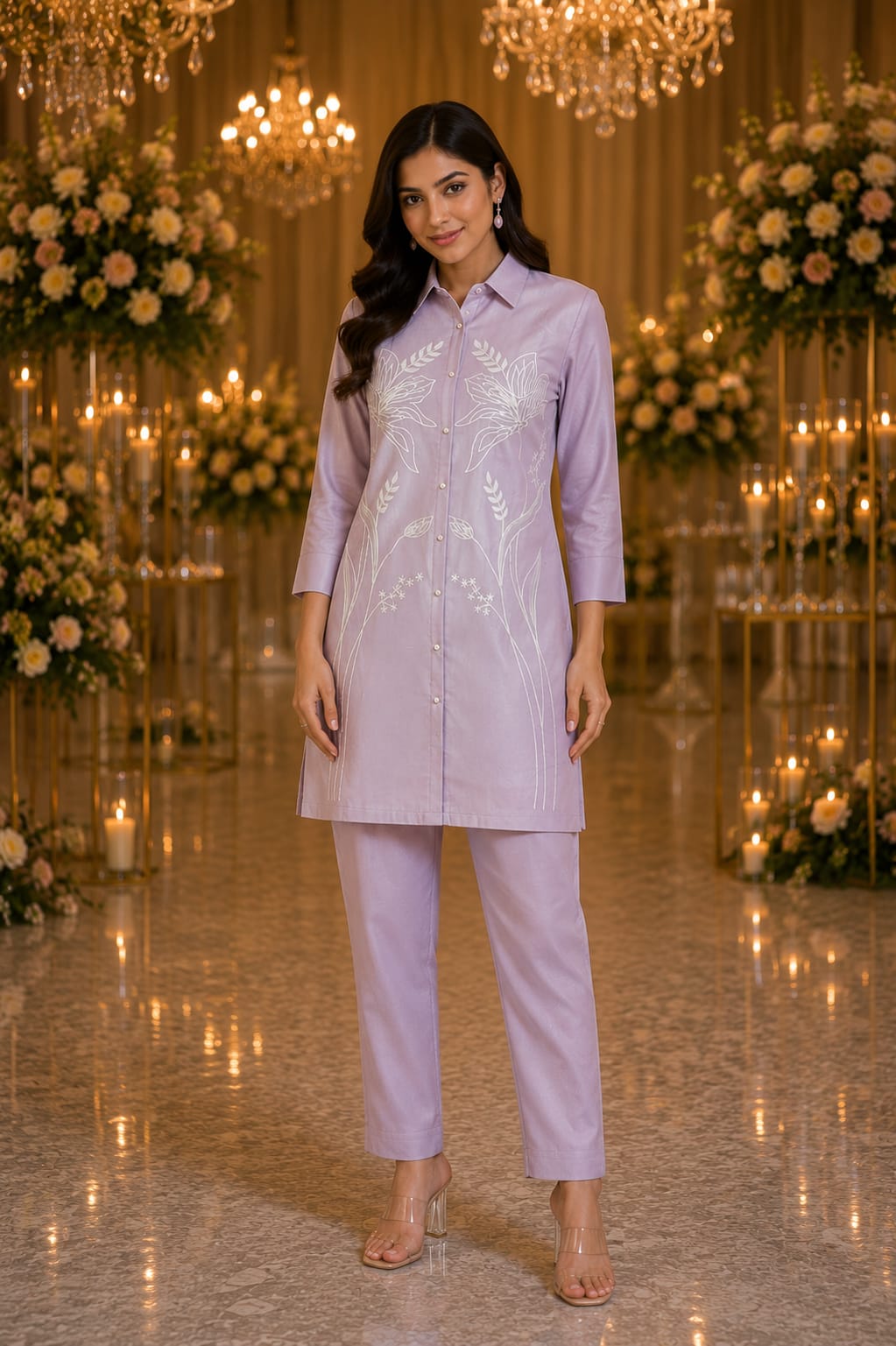 Lavender Embroidered Shirt Co-Ord Set — Co-ord Set at Trendy Closet, Morrisville NC