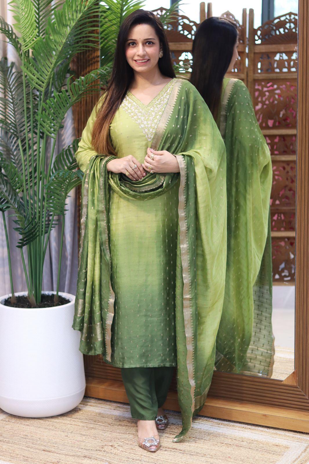 Verdant Ombre Silk Set — Suit Set at Trendy Closet, Morrisville NC
