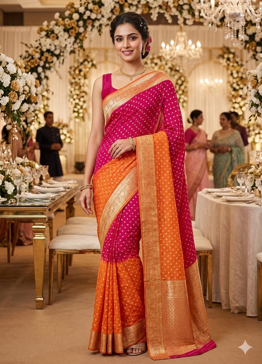 Magenta & Orange Banarasi Silk Saree — Sarees at Trendy Closet, Morrisville NC