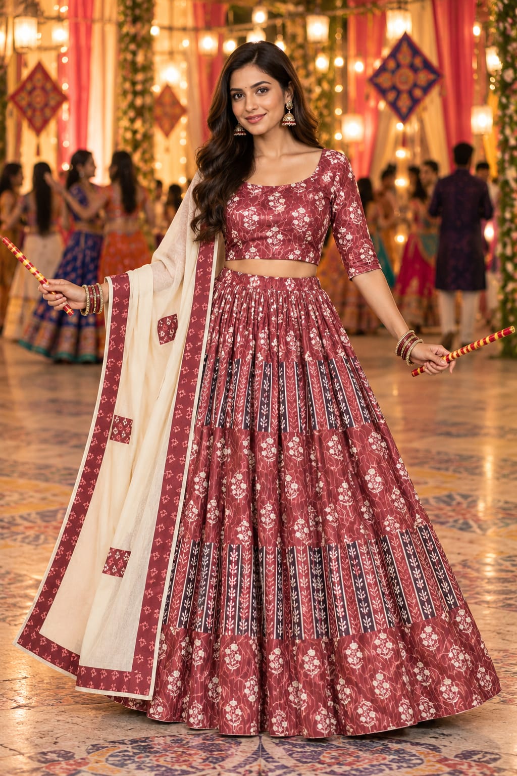 Maroon Floral Navratri Chaniya Choli — Lehengas at Trendy Closet, Morrisville NC