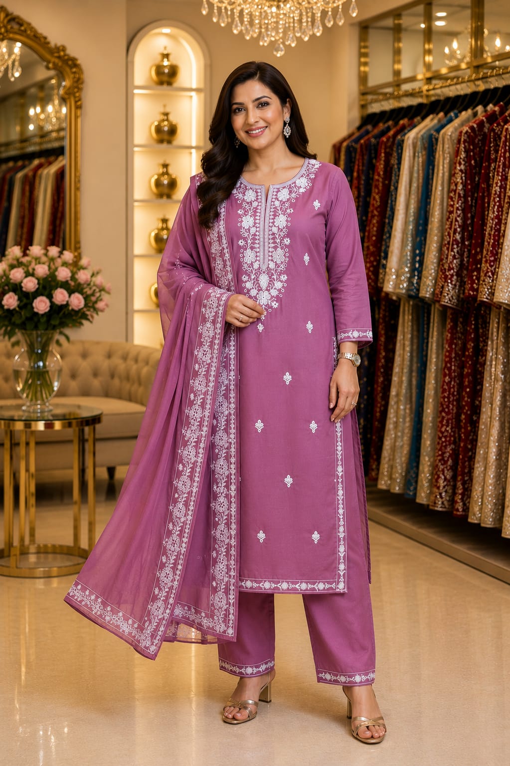 Mauve Blossom Threadwork Suit — Suit Set at Trendy Closet, Morrisville NC