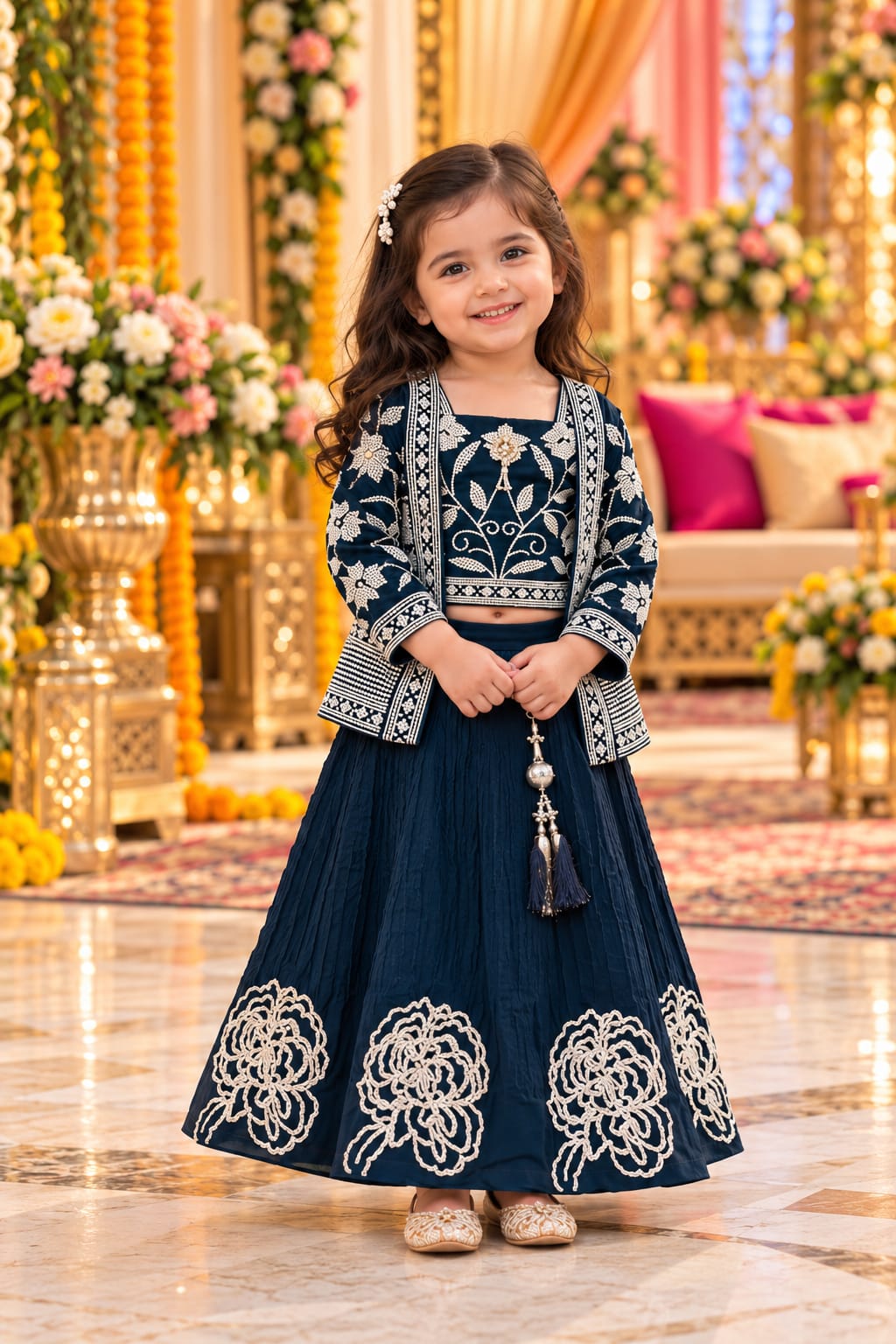 Midnight Bloom Embroidered Lehenga — Kids - Girl at Trendy Closet, Morrisville NC