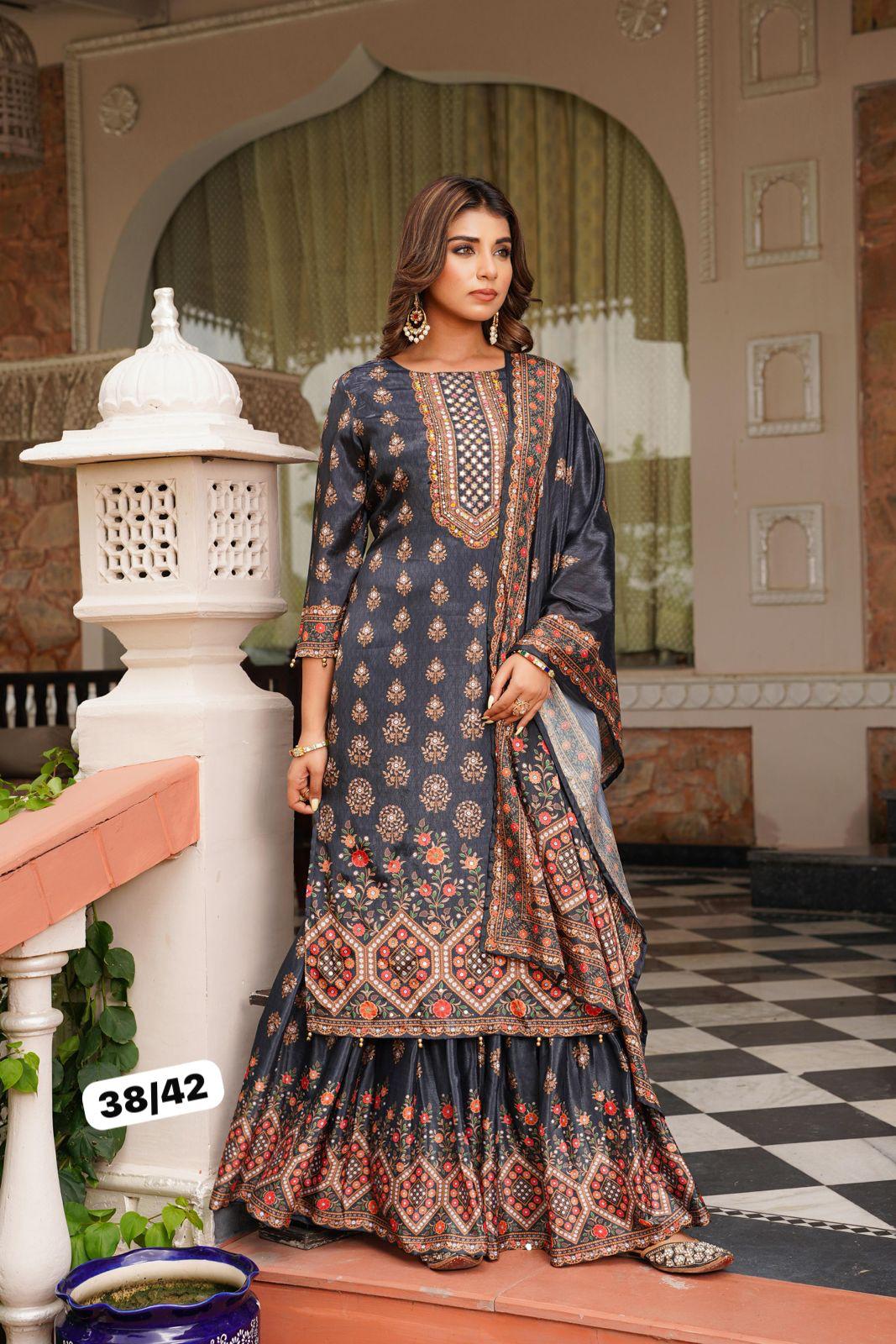 Midnight Bloom Sharara Set — Sharara Suits at Trendy Closet, Morrisville NC