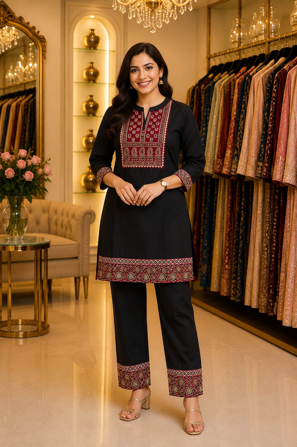Ebony Ajrakh Elegance — Co-ord Set at Trendy Closet, Morrisville NC