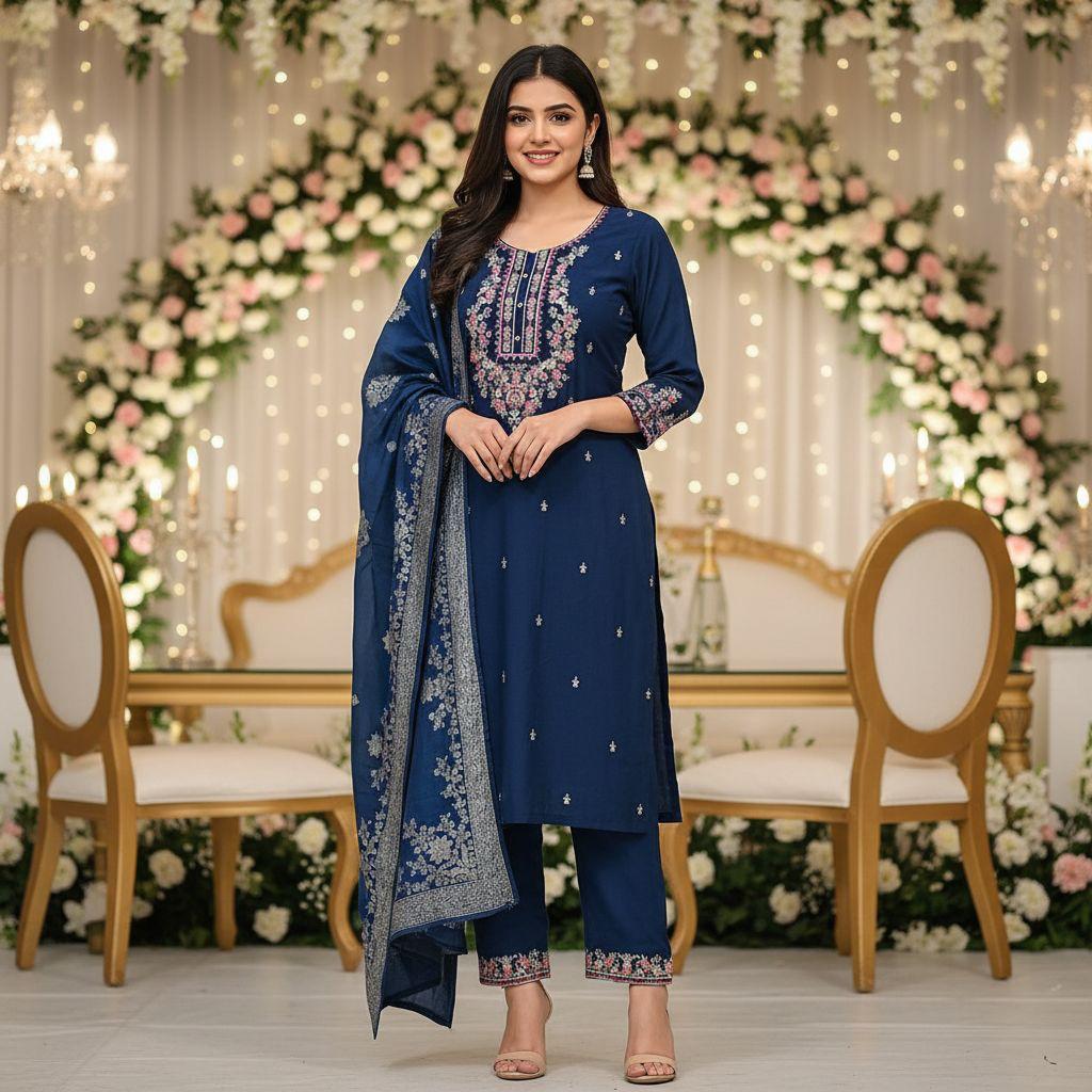 Midnight Flora Kurta Set — Suit Set at Trendy Closet, Morrisville NC