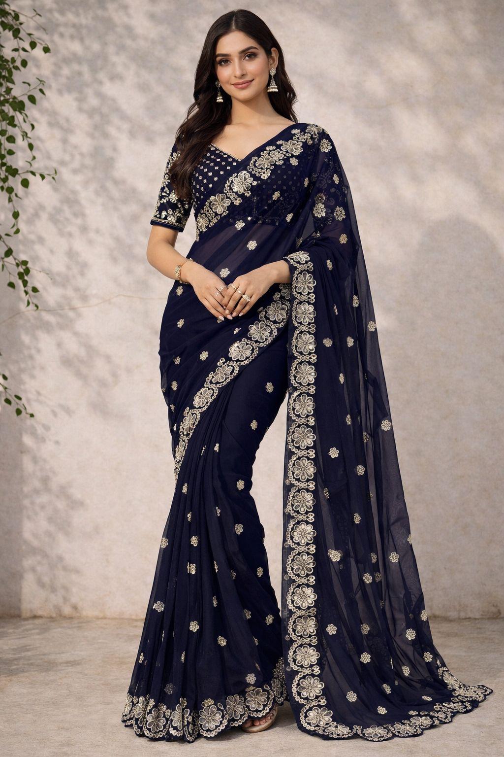 Midnight Flora Saree — Sarees at Trendy Closet, Morrisville NC