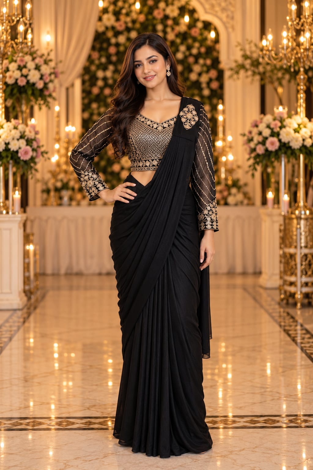 Midnight Gilded Saree — Sarees at Trendy Closet, Morrisville NC