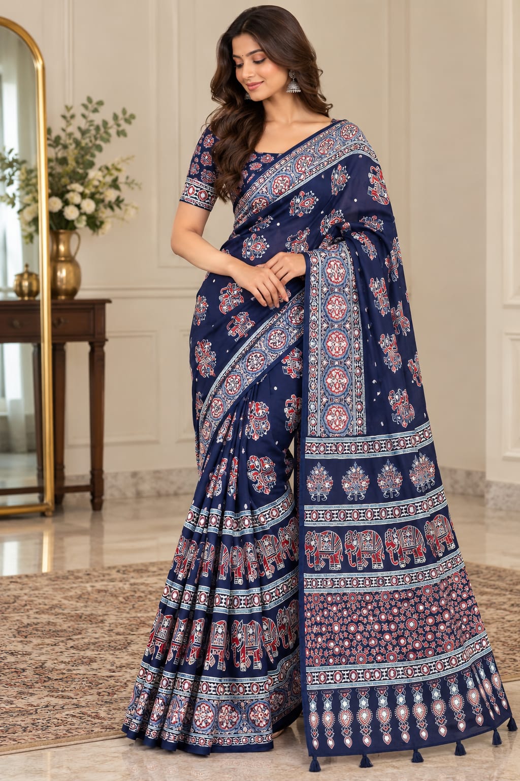 Indigo Heritage Elephant Saree — Sarees at Trendy Closet, Morrisville NC