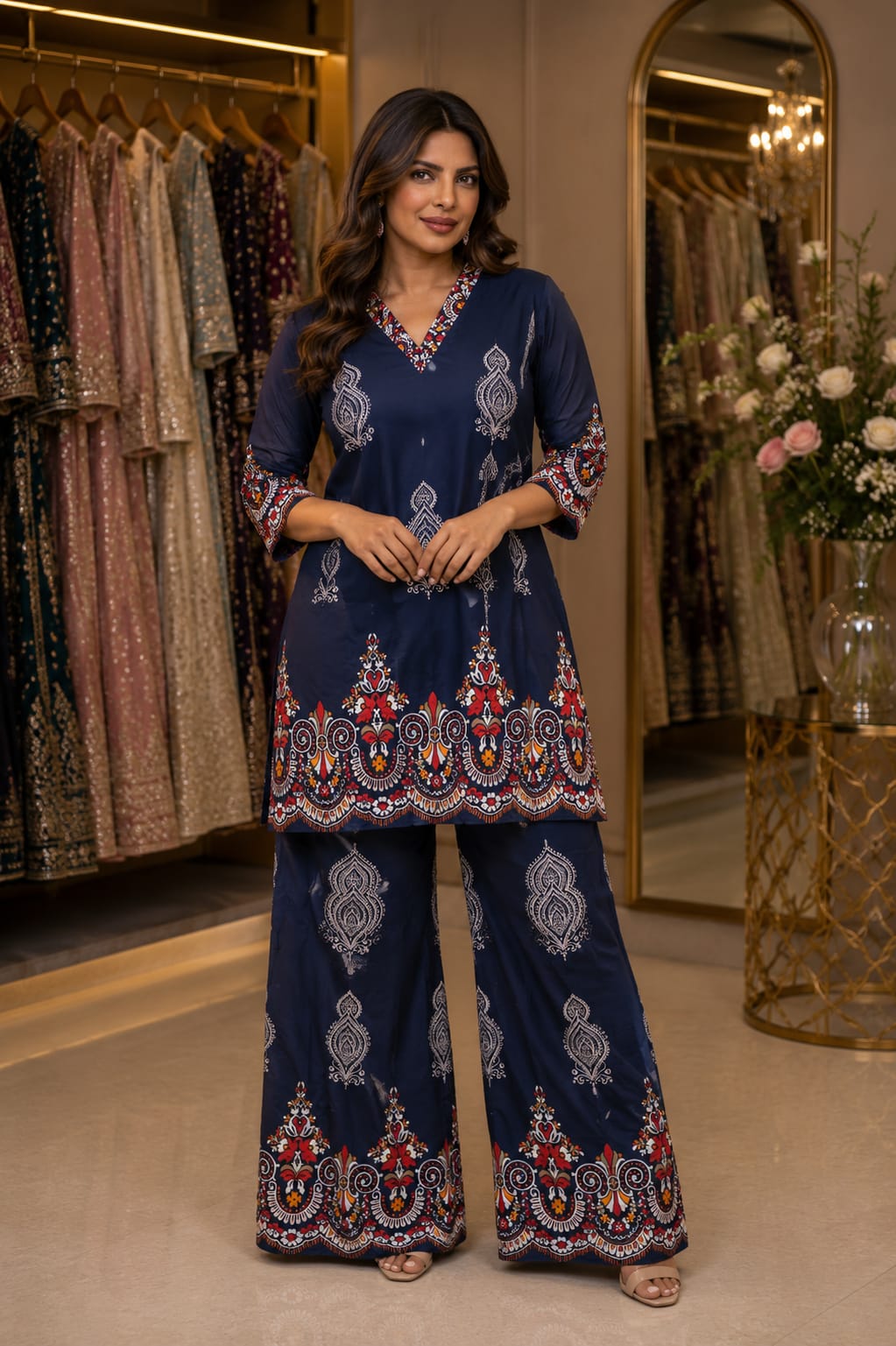 Midnight Indigo Paisley Palazzo Set — Palazzo Set at Trendy Closet, Morrisville NC