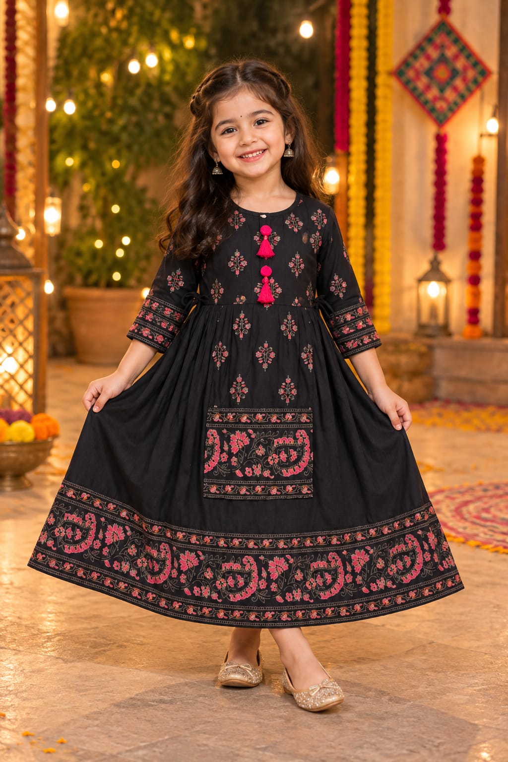 Midnight Rose Anarkali — Kids - Girl at Trendy Closet, Morrisville NC