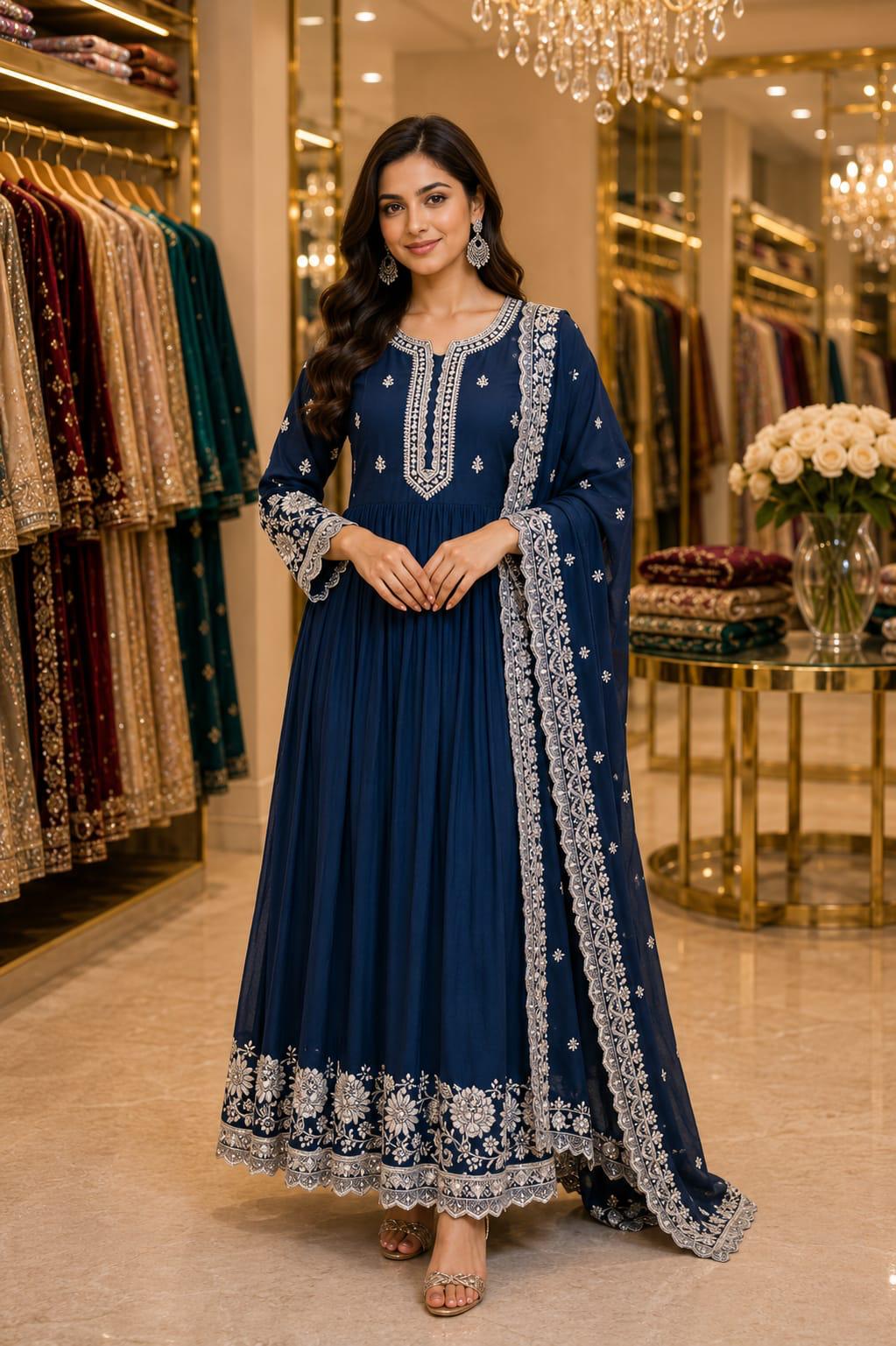 Midnight Sapphire Anarkali — Suit Set at Trendy Closet, Morrisville NC