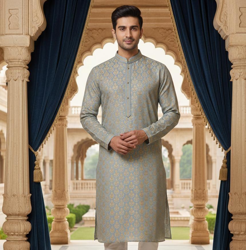 Mist Blue Royale Kurta — Men's Wear at Trendy Closet, Morrisville NC