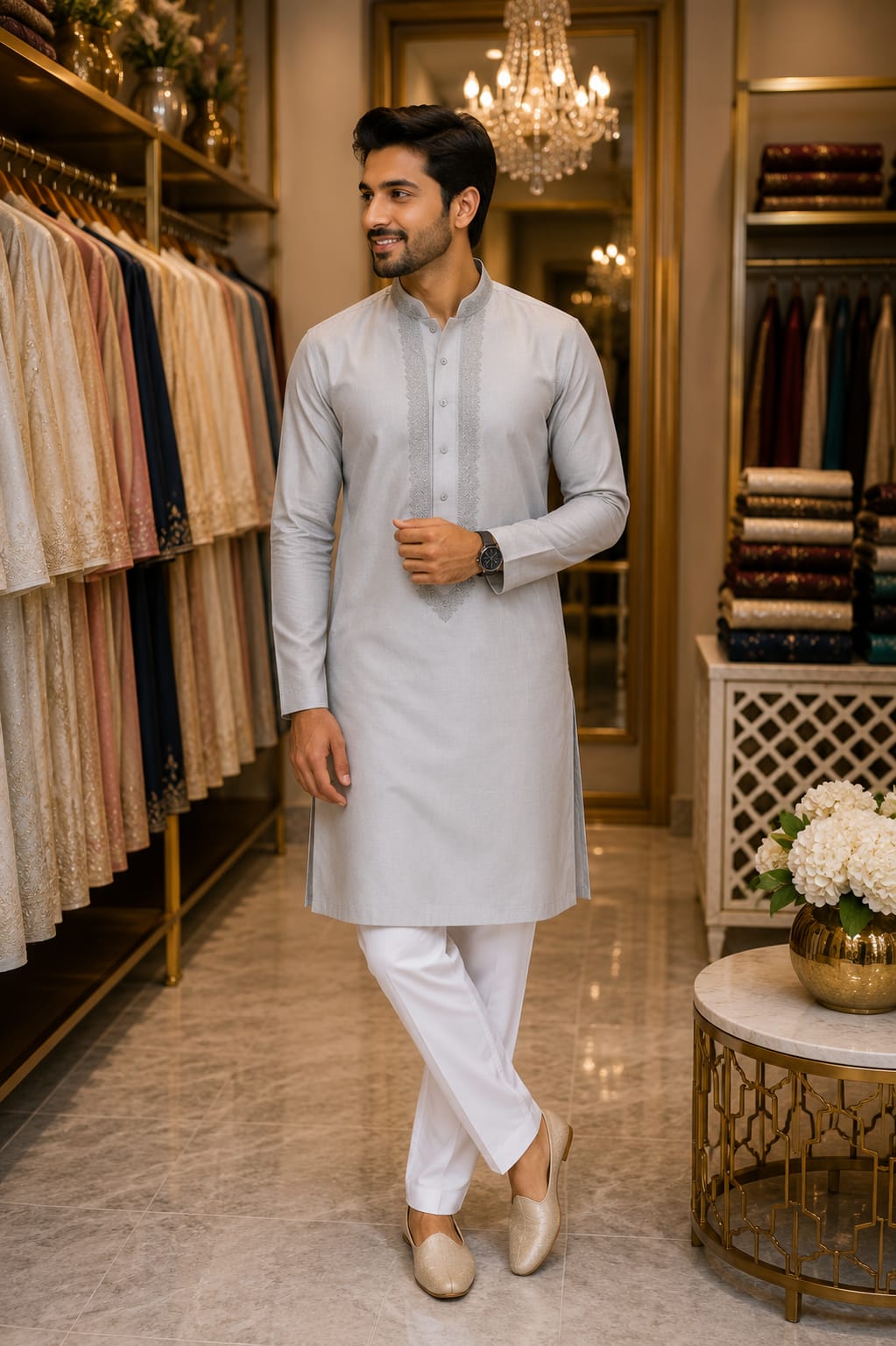Mist Grey Classic Kurta Set — Men's Wear at Trendy Closet, Morrisville NC