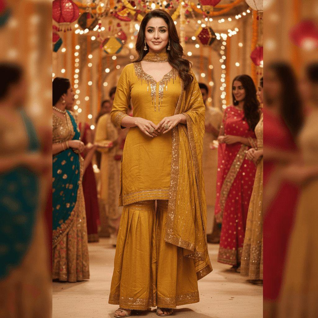 Marigold Radiance Sharara — Sharara Suits at Trendy Closet, Morrisville NC