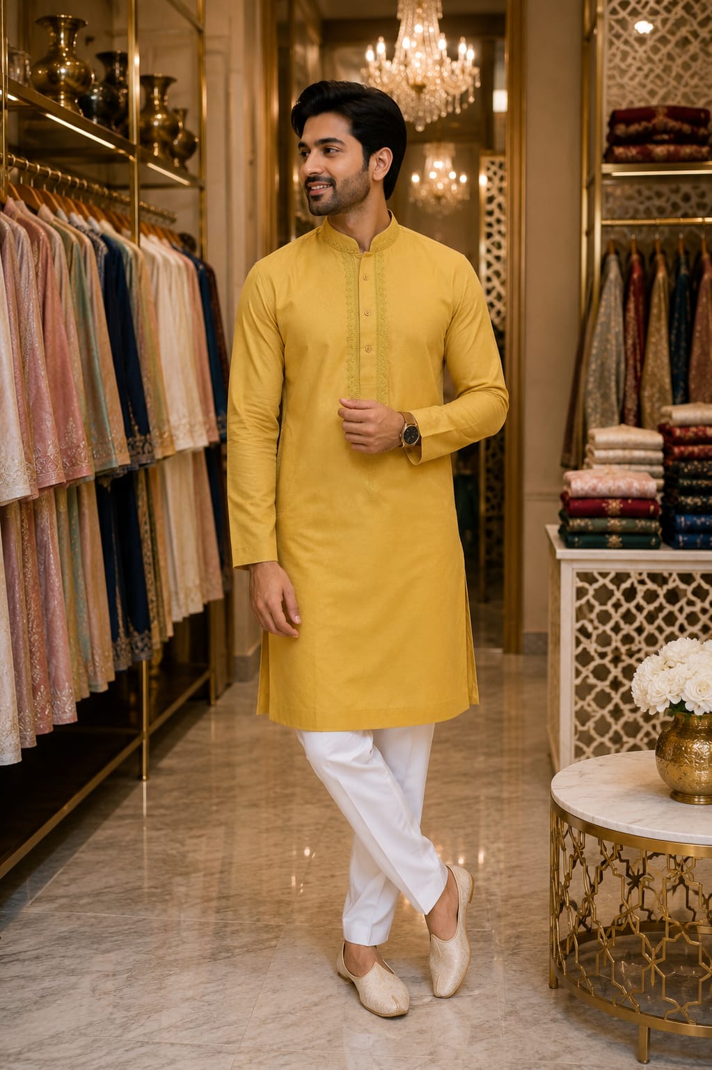 Saffron Radiance Kurta Set — Men's Wear at Trendy Closet, Morrisville NC