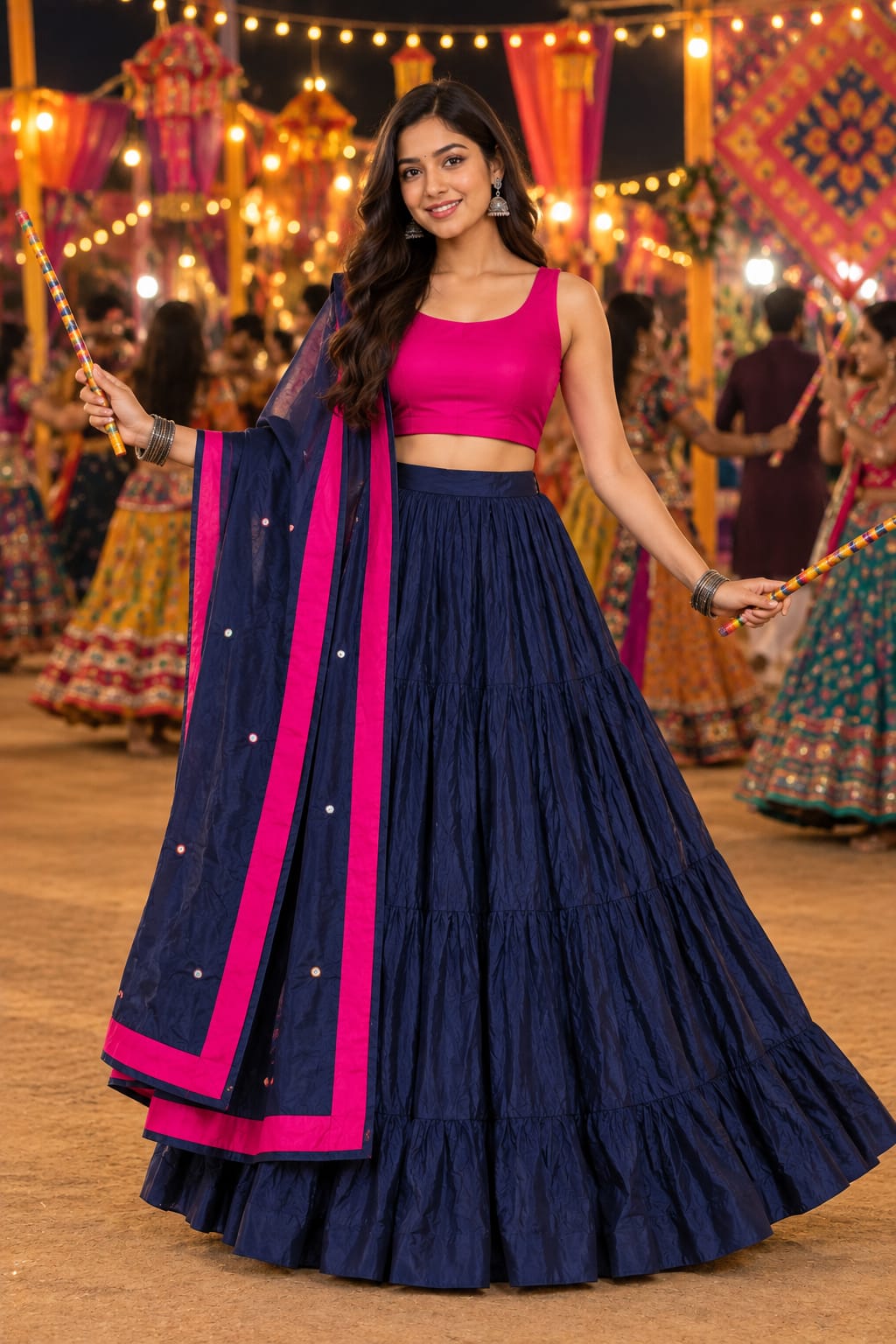 Midnight Fuchsia Tiered Lehenga — Lehengas at Trendy Closet, Morrisville NC
