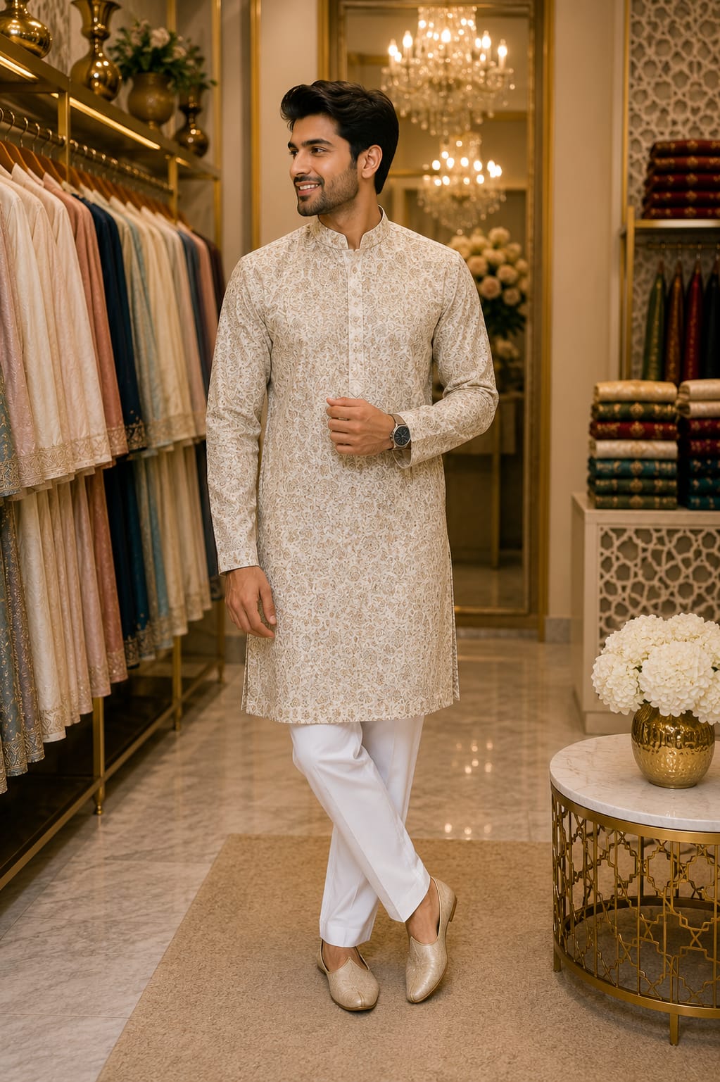Imperial Ivory & Gold Kurta Set — Men's Wear at Trendy Closet, Morrisville NC