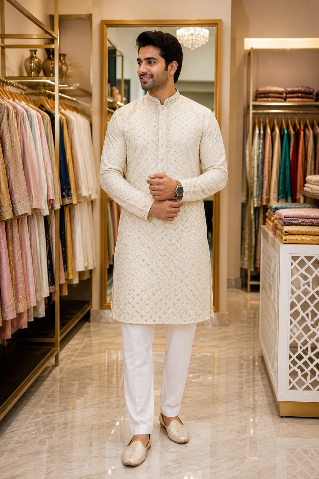 Ivory Radiance Kurta Set — Men's Wear at Trendy Closet, Morrisville NC