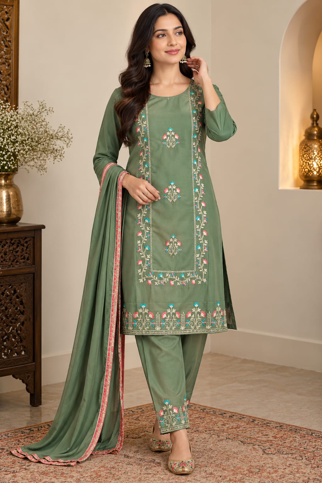 Sage Blossom Silk Set — Suit Set at Trendy Closet, Morrisville NC