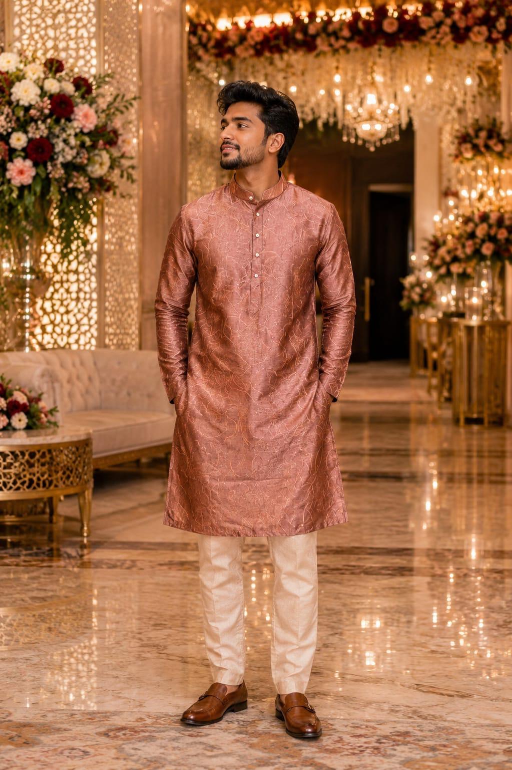 Onion Rose Jacquard Kurta — Men's Wear at Trendy Closet, Morrisville NC