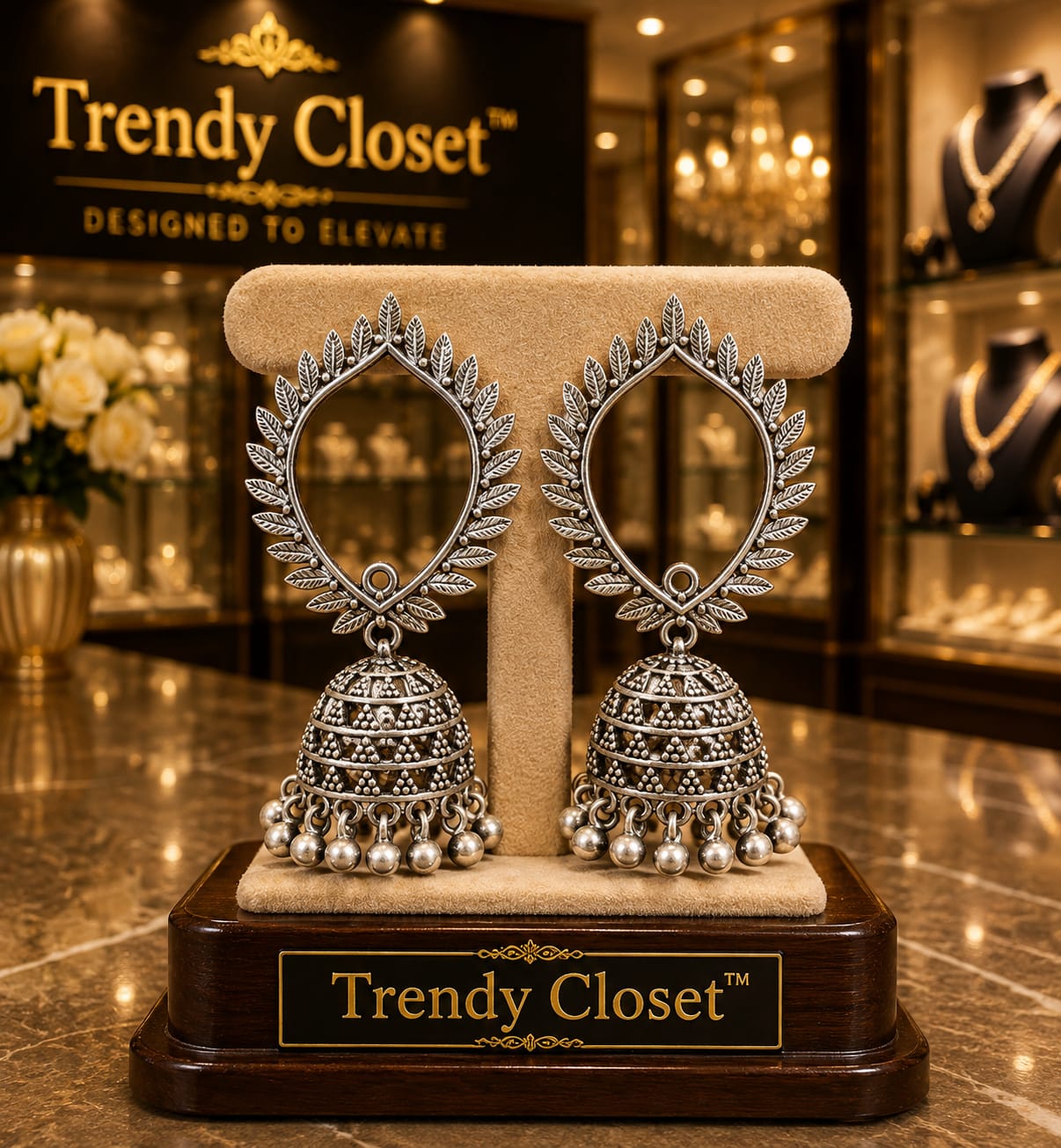 Antique Silver Laurel Jhumkas — Accessories at Trendy Closet, Morrisville NC