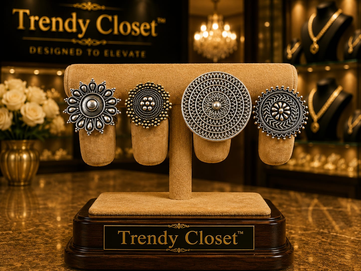 Silver Mandala Statement Rings — Accessories at Trendy Closet, Morrisville NC