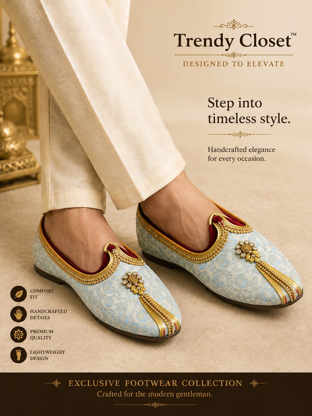 Azure Royal Mojari — Footwear - Male at Trendy Closet, Morrisville NC