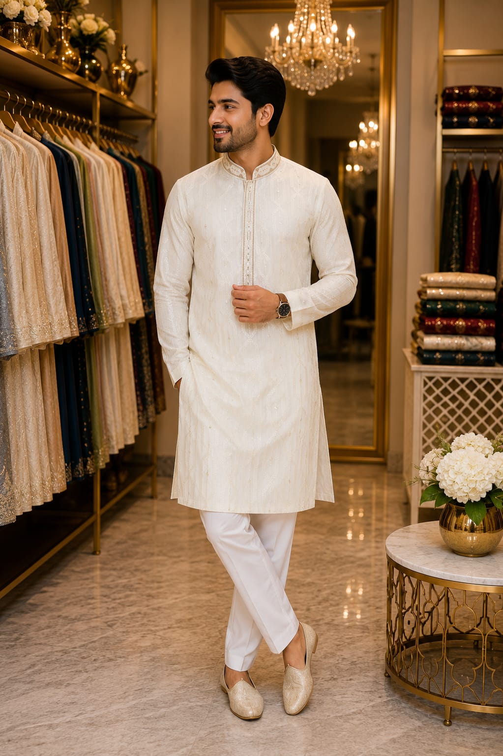 Moonlit Ivory Silk Kurta Set — Men's Wear at Trendy Closet, Morrisville NC